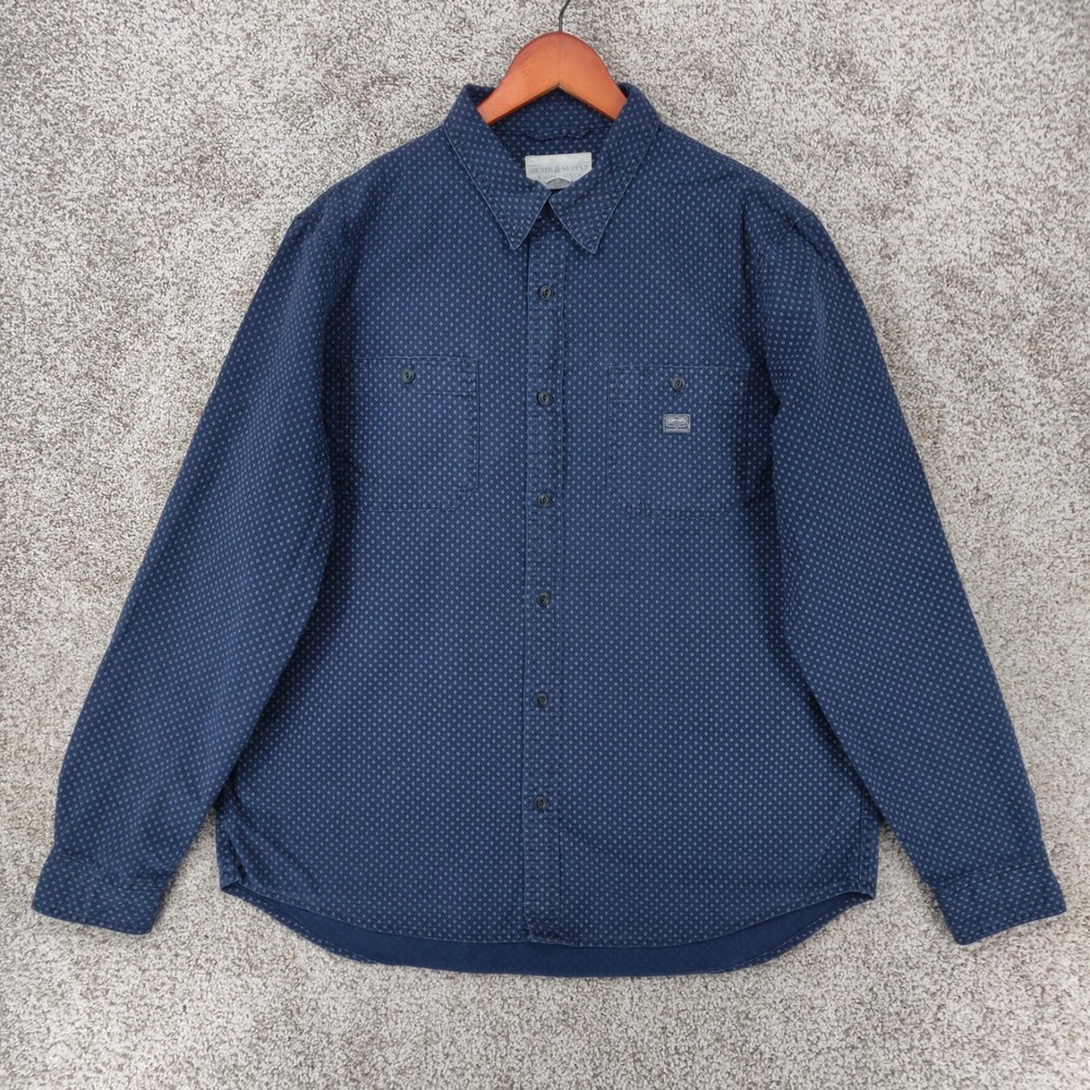 Denim Supply Ralph Lauren Shirt Mens XL Blue Geometric Polka Dot Long Sleeve